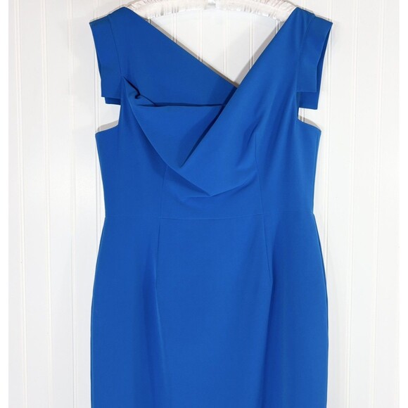 NWT Black Halo Womens Jackie O Blue Sheath Dress Size 14 Midi Celebrity Stretch - Picture 3 of 16